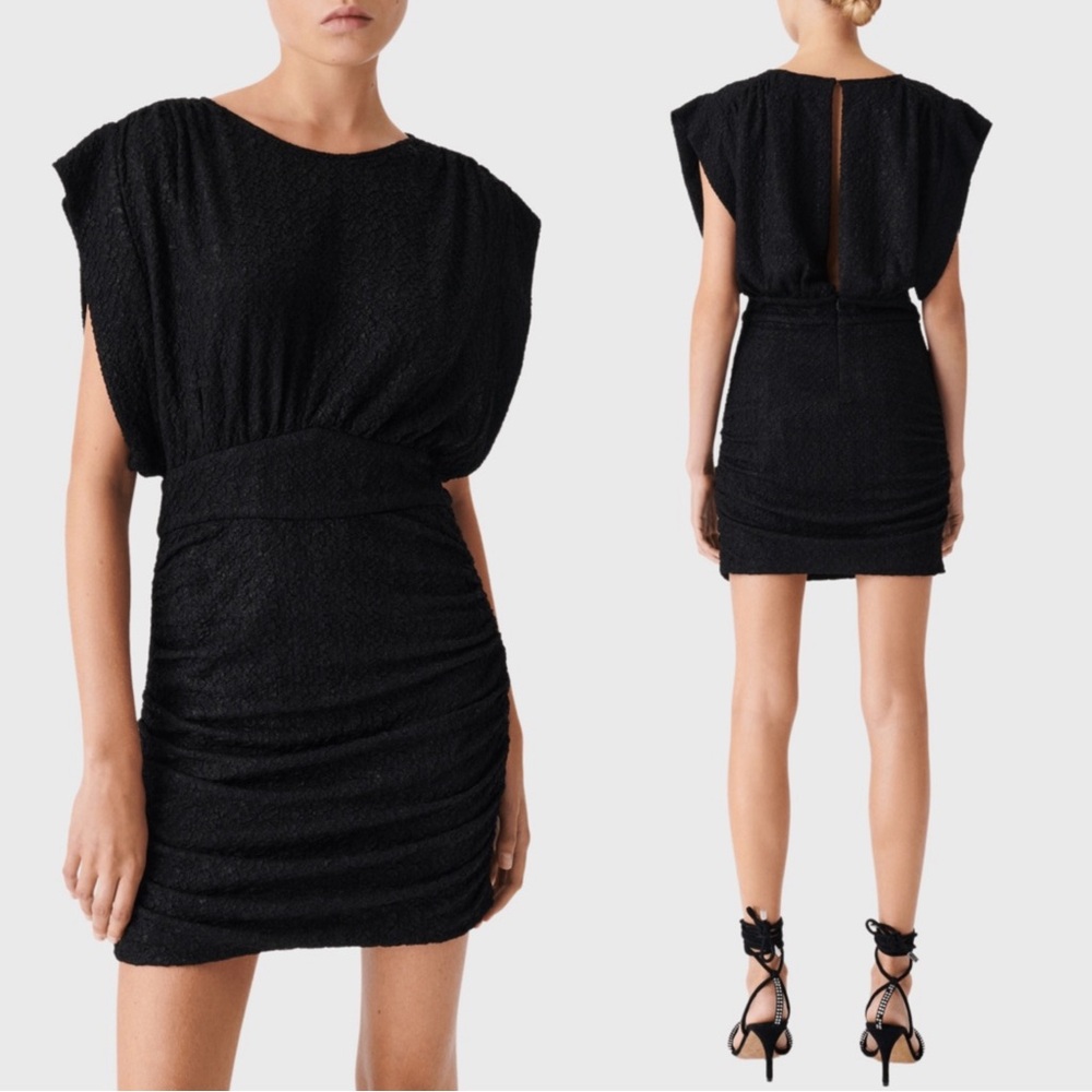 IRO Paris Cory Ruched Blouson Mini Dress Size Large NWT Black